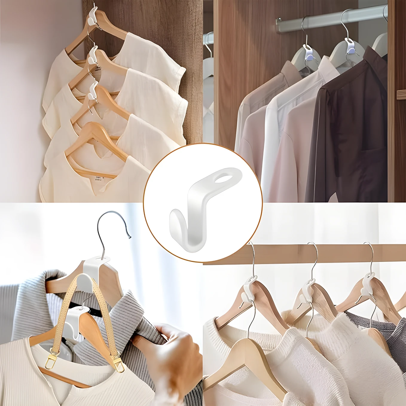 Ganchos blancos para colgar ropa en cascada, organizador de armario, set de 30 unidades.