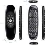 Control remoto Air Mouse Smart TV negro, 151mm x 45mm, con teclado QWERTY y botones de navegación.