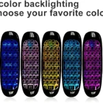 Control remoto Air Mouse Smart TV, teclado retroiluminado en 7 colores, ideal para diferentes dispositivos.