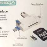 Adaptador multifuncional con puertos SD, TF, USB y Type-C. Incluye micro SD y adaptador.