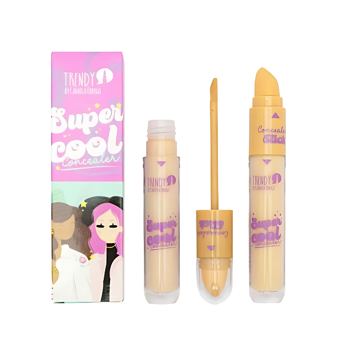Set x2 correctores de ojeras Trendy Súper Cool en tono claro, uno con aplicador y otro con iluminador, ideal para iluminar la mirada.