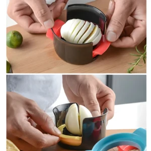 Set x2 cortador de huevos 3 en 1. Negro/rojo y azul/rojo para rebanar y cortar.