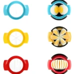Set x2 cortador de huevos: uno azul para dividir, amarillo y rojo cortan en rodajas o pétalos.