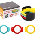 Set x2 cortador de huevos 3 en 1 en colores azul, rojo y amarillo; funcional para rebanar y cortar huevo cocido.