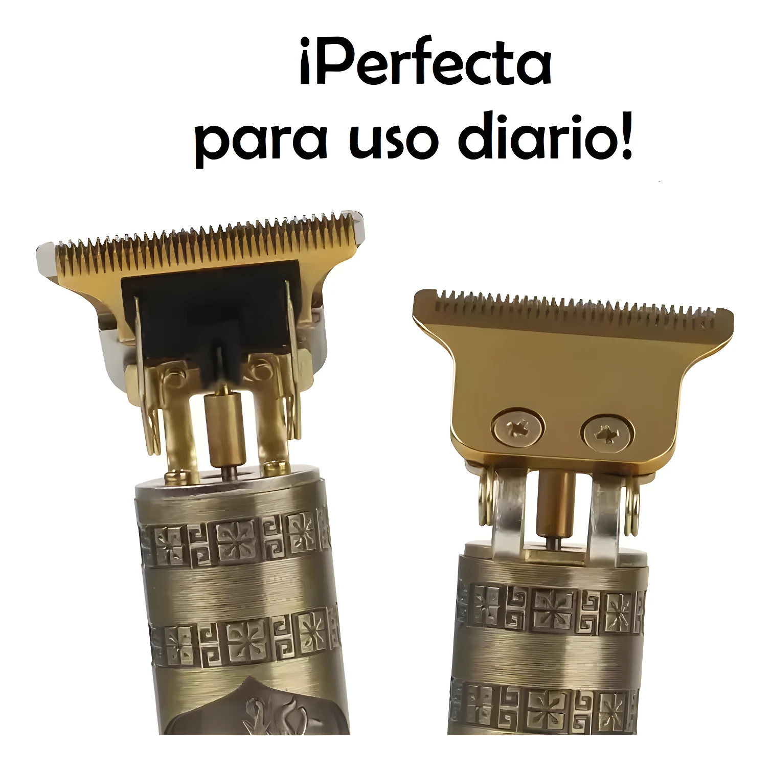 Cortadora de pelo profesional dorada con diseño grabado, ideal para uso diario.