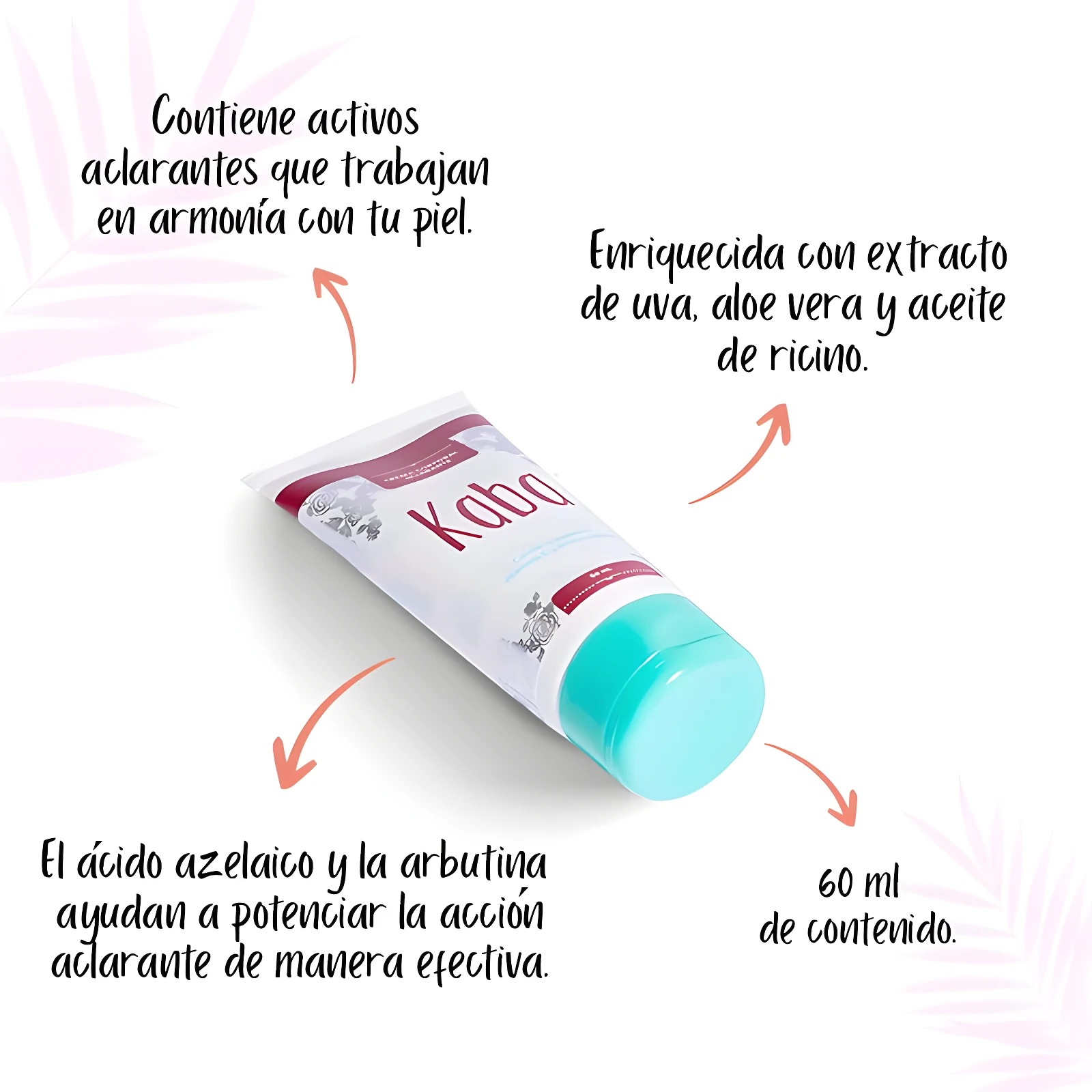Crema Kaba 60ml, unifica tono y reduce manchas con extractos naturales, ácido azelaico y arbutina.