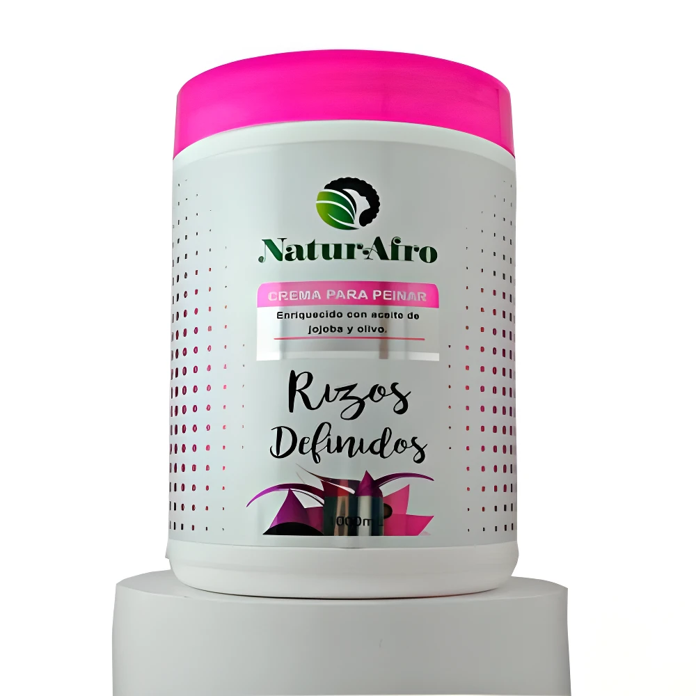 Crema para peinar Natur-Afro Rizos Definidos 1L, con aceite de jojoba y olivo, para cabello rizado.