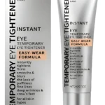 Crema tensora para ojos en tubo plateado, ideal para reducir bolsas y líneas finas.