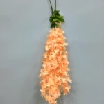 Mini glicinia artificial colgante color coral con tallos verdes, ideal para decorar.