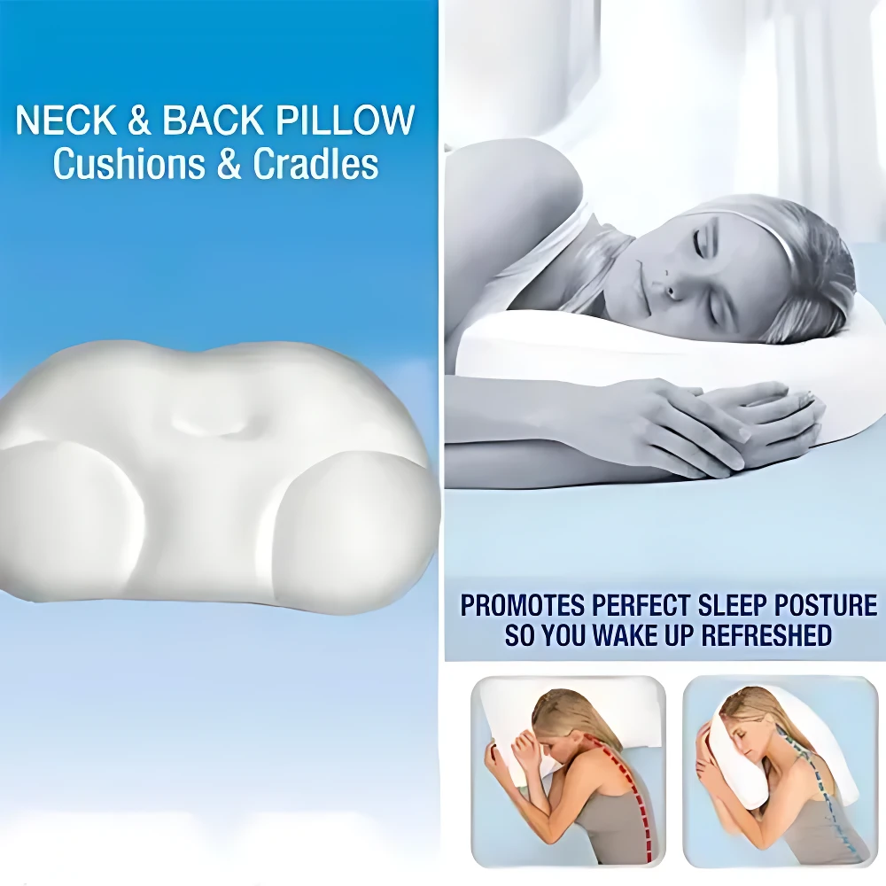 Almohada cervical 3D blanca ergonómica para soporte de cuello y espalda, ideal para un sueño reparador.