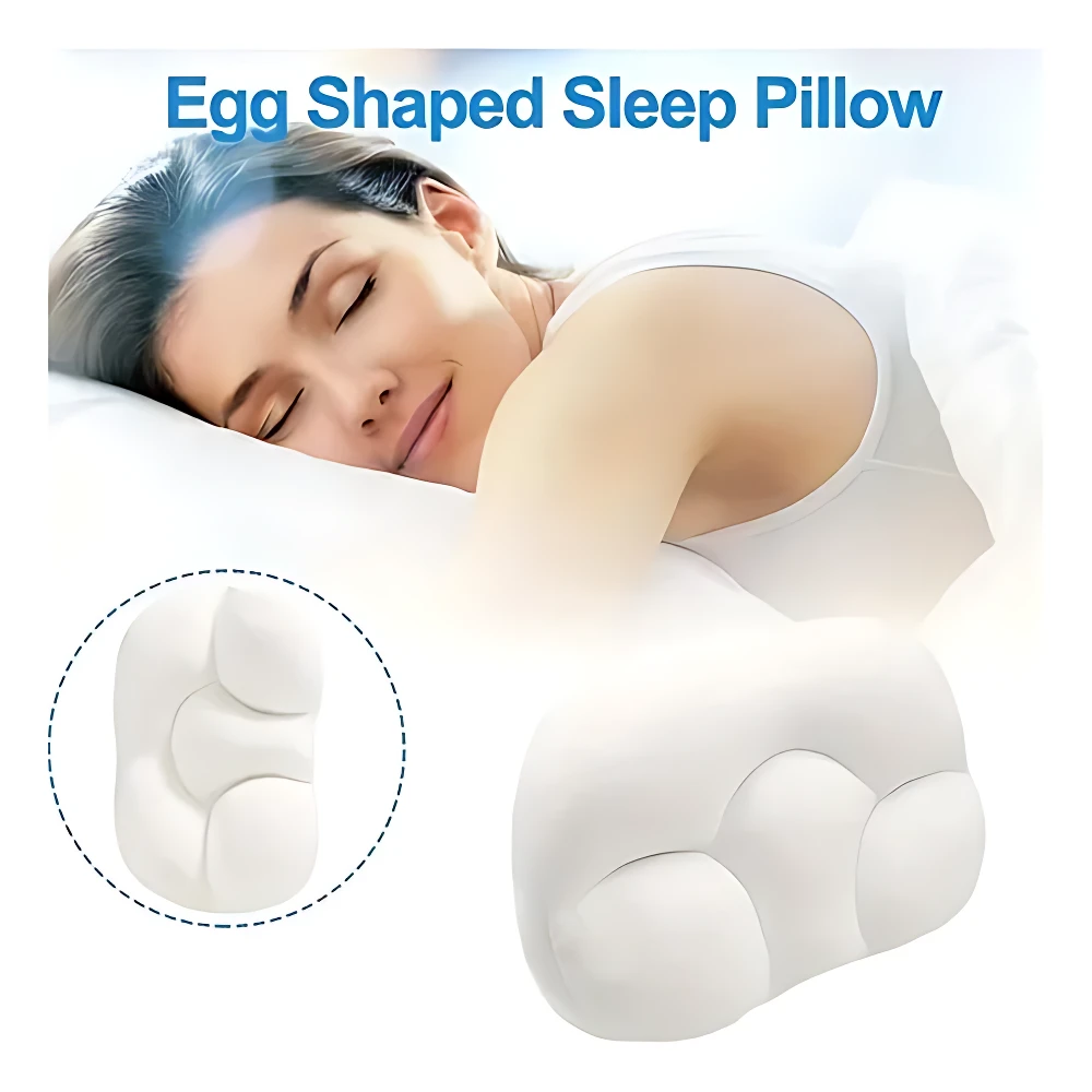 Almohada cervical 3D de espuma viscoelástica blanca con diseño ergonómico, ideal para dormir profundamente.