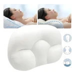Almohada cervical 3D blanca ergonómica Deep Sleep para aliviar tensión, con soportes para cabeza y cuello.