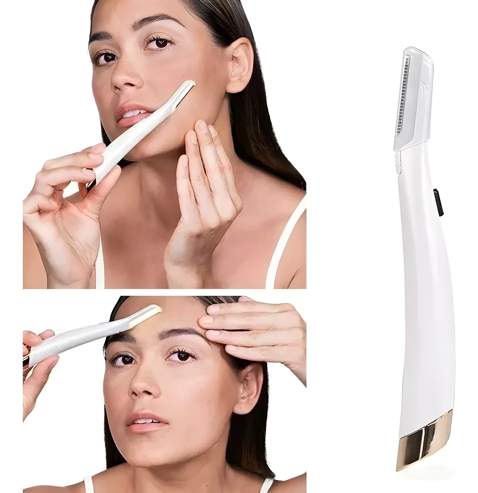 Set x2 depilador facial eléctrico blanco y dorado con luz LED, ideal para rostro y cejas.