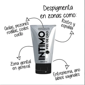 Tubo plateado de despigmentante Aclarante Piel de Oro, 60 ml, para axilas, rostro y zonas íntimas.