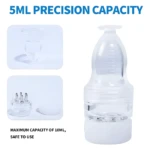 Dispensador aplicador capilar transparente con 7 agujas y escala de medición.