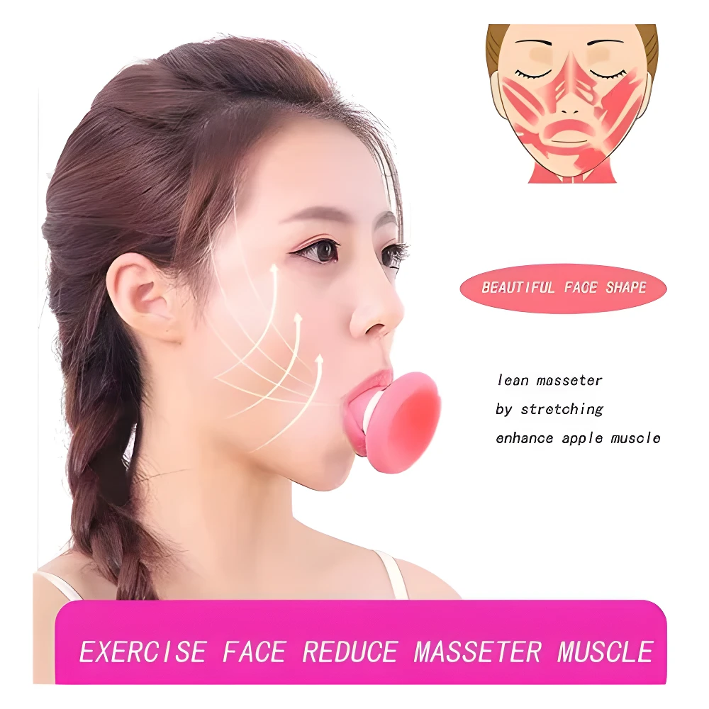 Ejercitador facial rosa para reducir músculo masetero y tonificar rostro.