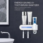Sanitizador UV para cepillos de dientes Zoosen blanco, con 4 cepillos eléctricos y dispensador de pasta.