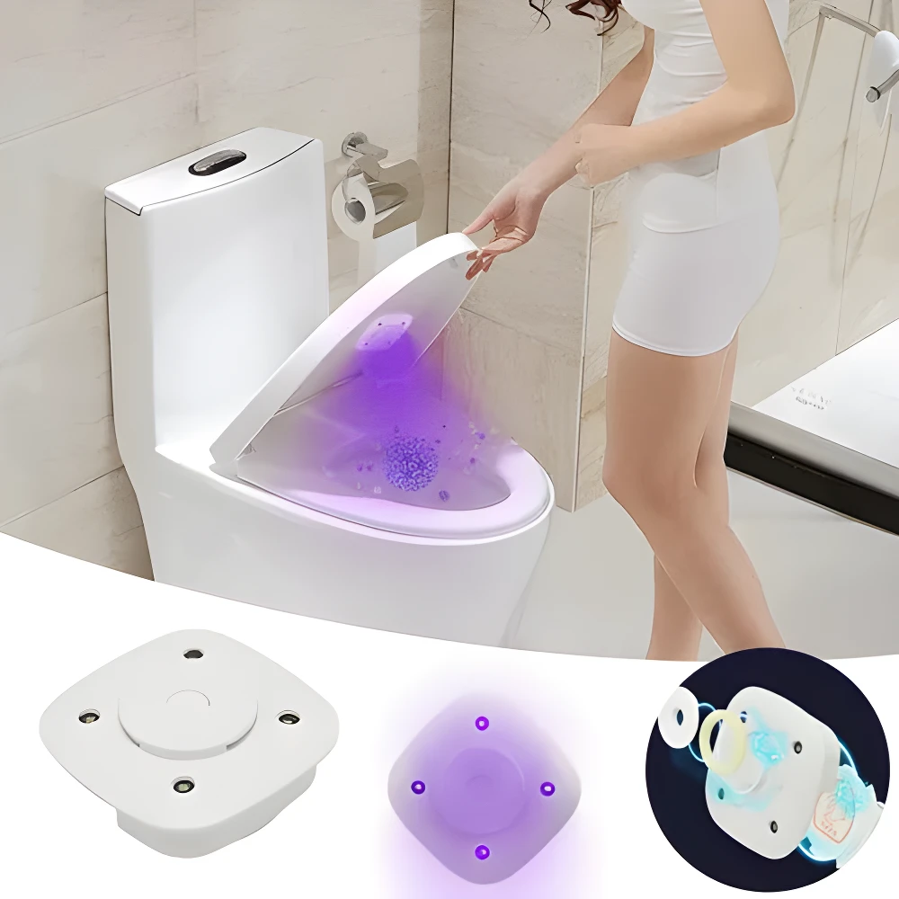 Asiento de inodoro con luz UV morada para esterilización, control remoto y base de montaje.