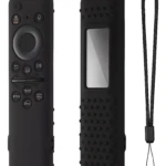 Funda de control remoto Samsung negra en silicona con correa, protege contra caídas.