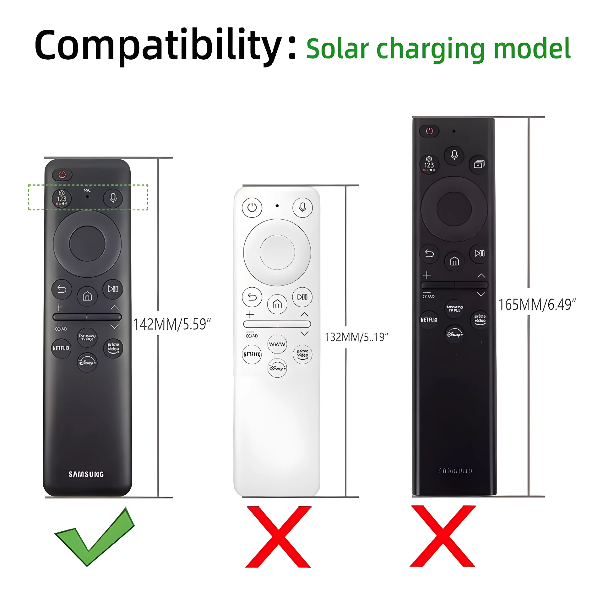 Set x2 fundas para control Samsung, 1 negra solar 142mm y 1 blanca 132mm.