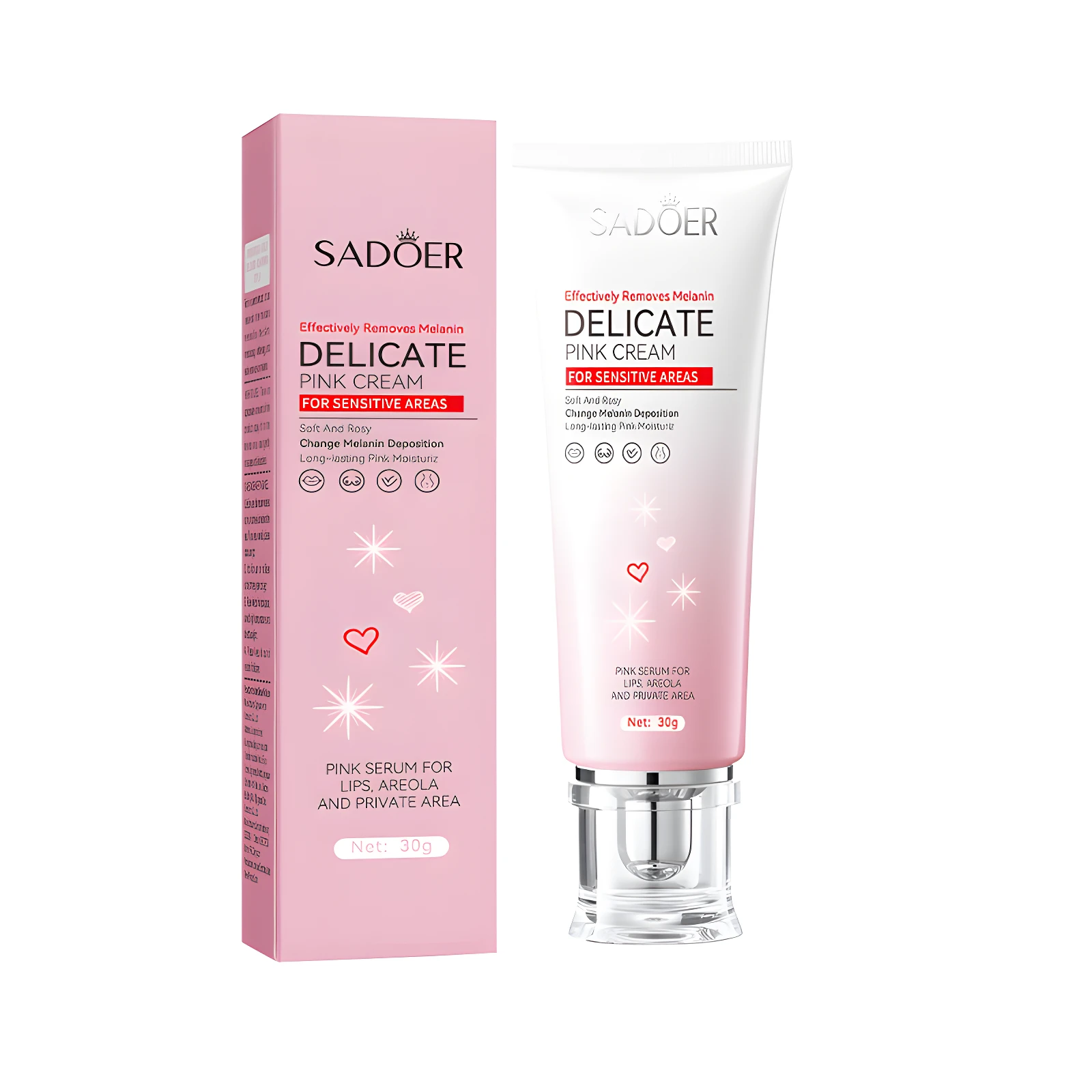 Crema Sadoer Delicate Pink para zonas sensibles, aclara axilas y labios, 30g.