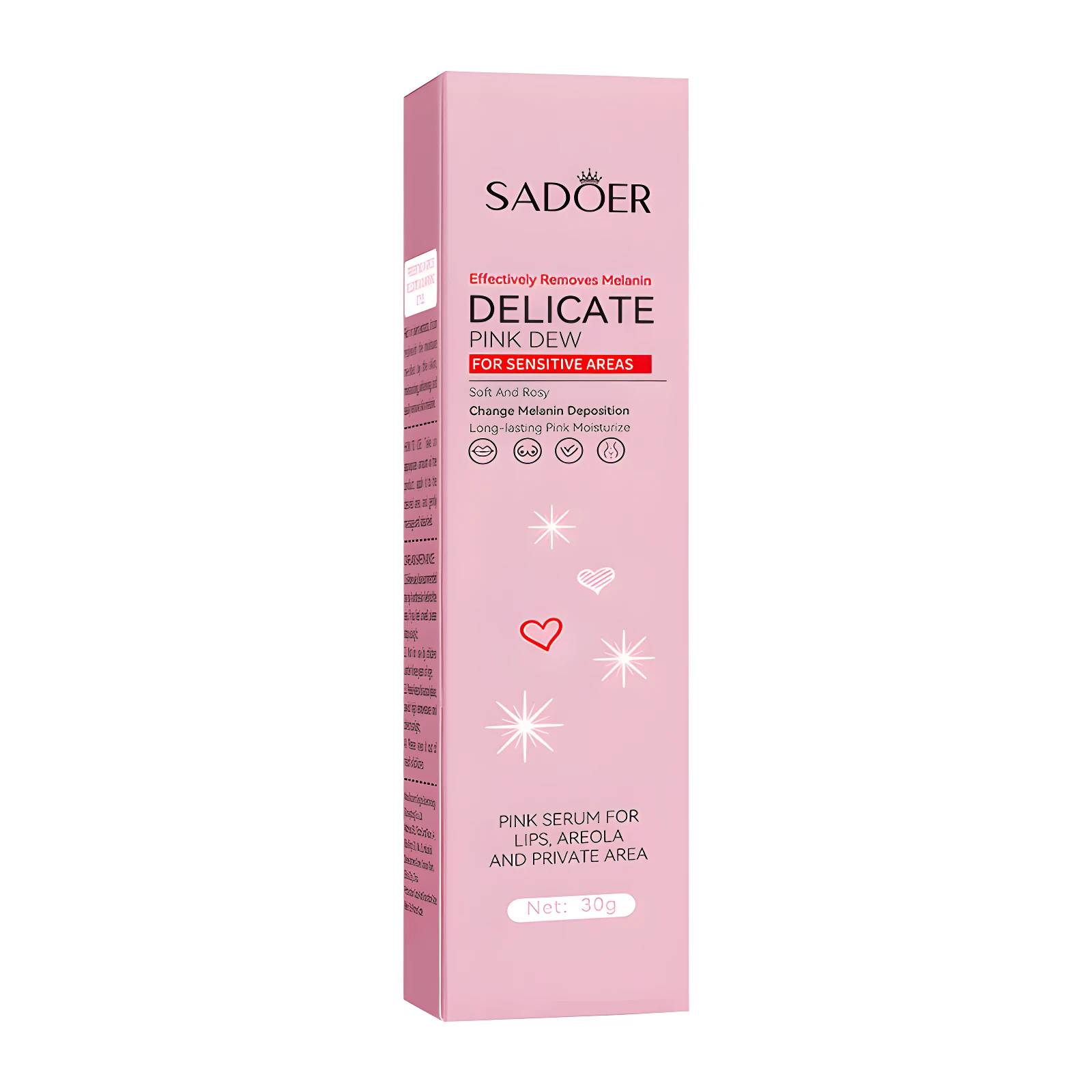 Caja rosa de serum despigmentante SADOER DELICATE PINK DEW para zonas sensibles, 30g.