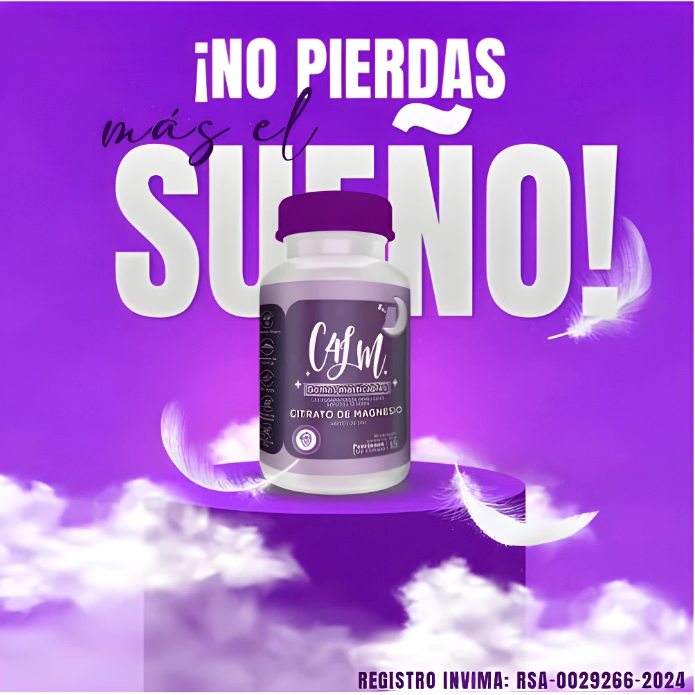 Gomitas de magnesio Calm para dormir profundo, frasco morado, ayuda a regular el ciclo de sueño y relajar tensión muscular.