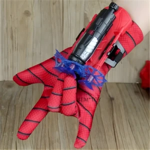 Guantes de Spiderman rojos con lanzador en muñeca, detalle de telaraña azul, para disfraces.
