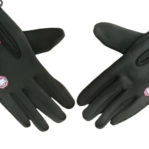 Guantes negros térmicos antideslizantes con cremallera lateral y logo "WINDSTOPPER".