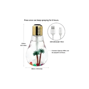 Humidificador bombilla 153mm alto con dos palmeras y luces decorativas, capacidad 400ml.