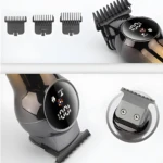 Recortadora profesional ergonómica, pantalla LED, 3 peines guía, color negro y dorado, para cortes precisos.