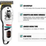 Cortadora de cabello inalámbrica con pantalla digital LED, cuchillas de acero afiladas y diseño moderno.
