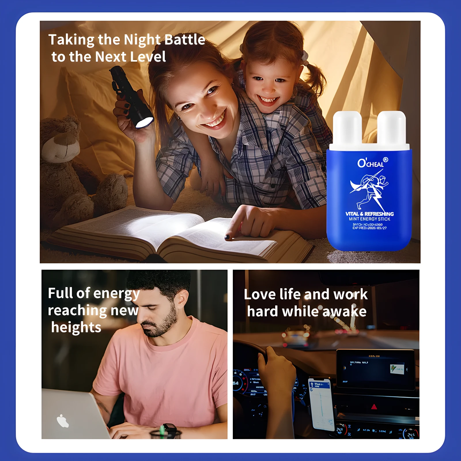 Set de 2 inhaladores O'CHEAL Vital & Refreshing Mint Energy Stick, para energía y concentración.