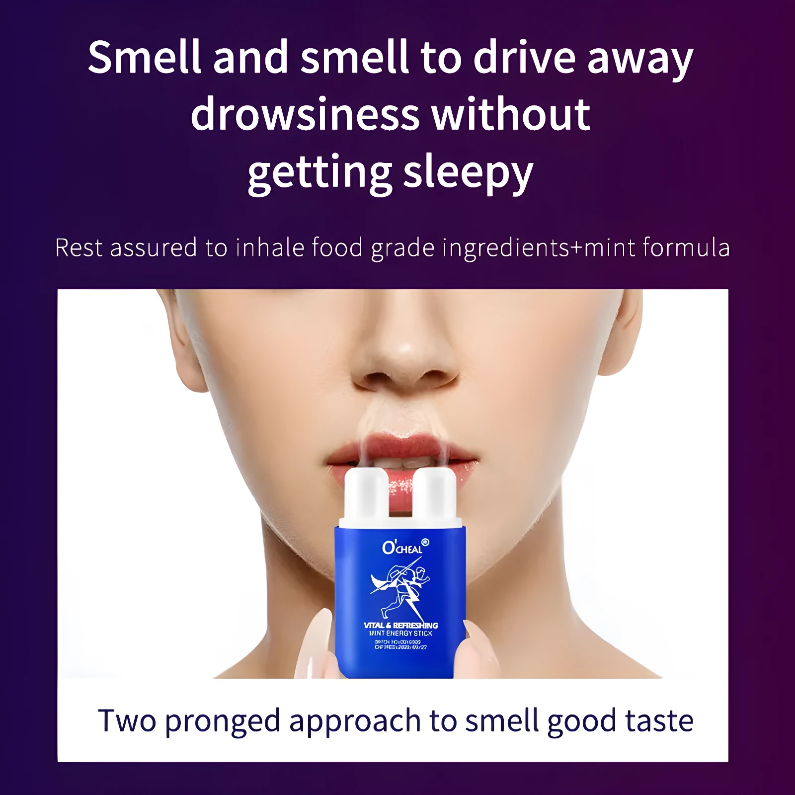 Inhalador O'Cheal azul vital y refrescante con fórmula de menta para combatir el cansancio.