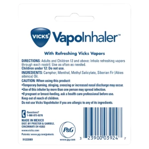 Vicks VapoInhaler con Vapors refrescantes, para adultos y niños mayores de 12 años.