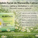 Jabón facial Rubyskin de manzanilla, 100g, calma e hidrata piel sensible con fórmula natural.