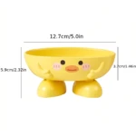 Jabonera amarilla con diseño de patito, medidas 12.7x5.9x3.7 cm, ideal para niños y decorar baños.
