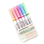 Set x6 rotuladores de colores pastel, ideal para decorar y linealizar, con detalles de puntos, estrellas y corazones.