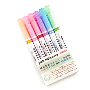 Set de 6 rotuladores de colores pastel con diseños de puntos, estrellas y corazones para decorar lineales.