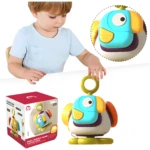 Juguete de pájaro azul y amarillo 5 en 1 para bebés, estimula habilidades y coordinación.
