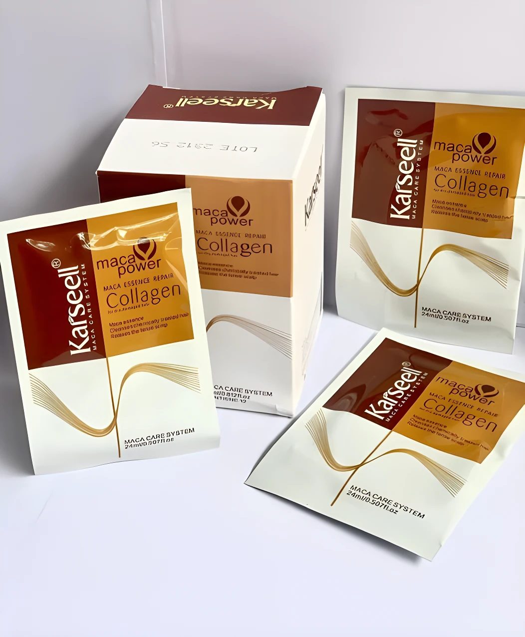 Karseell Maca Essence Repair Collagen en caja y sobres individuales.