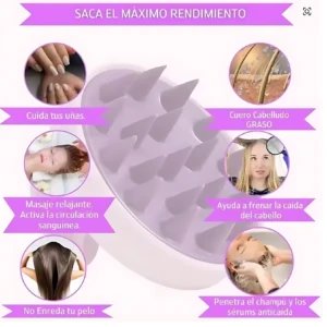 Cepillo morado para masaje capilar, cuidado de uñas y mejora del cabello.