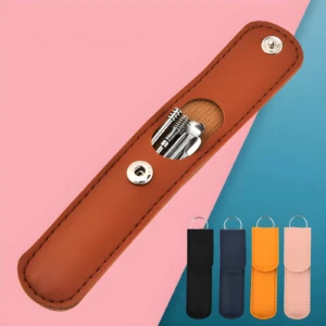 Estuche de cuero café con kit de limpieza de oídos, incluye 4 estuches de colores.
