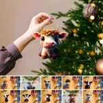 Kit 10 colgantes de vaquitas de peluche con flores en la cabeza, ideales para decorar árboles de Navidad.