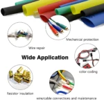 Set de tubos termorretráctiles de colores: negro, amarillo, rojo, verde, azul, para reparar, aislar y organizar cables.