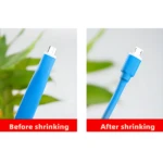 Cable azul micro USB antes y después de aplicar protector termorretráctil.