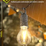 Lámpara colgante recargable a prueba de agua, ideal para interiores y exteriores, con luz cálida.