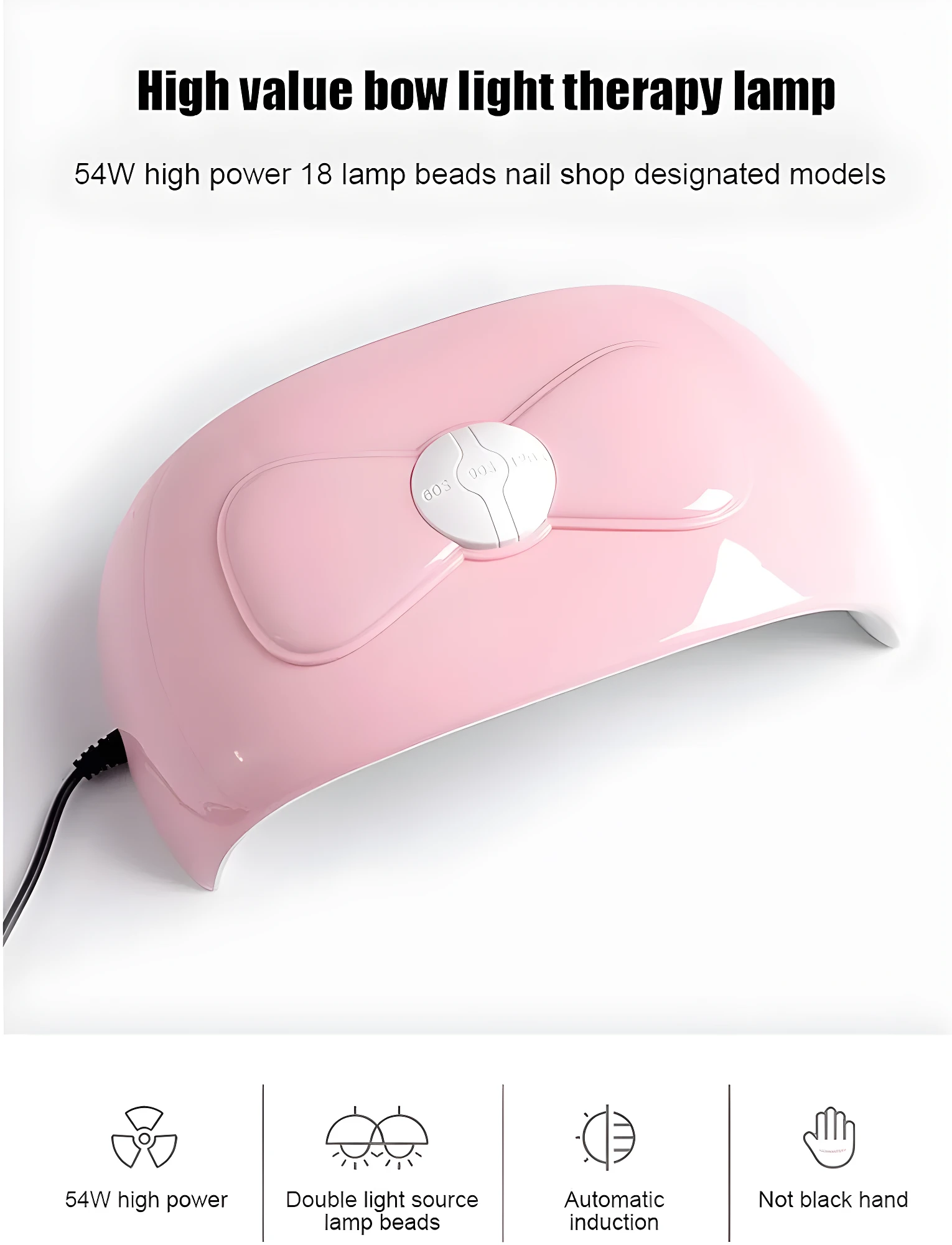 Lámpara LED rosa para uñas 54W, 18 cuentas, con sensor de movimiento para secado rápido.