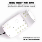 Lámpara LED para uñas 54W blanca, con 18 cuentas de luz dual UV/LED, ideal para secar todo tipo de esmaltes.