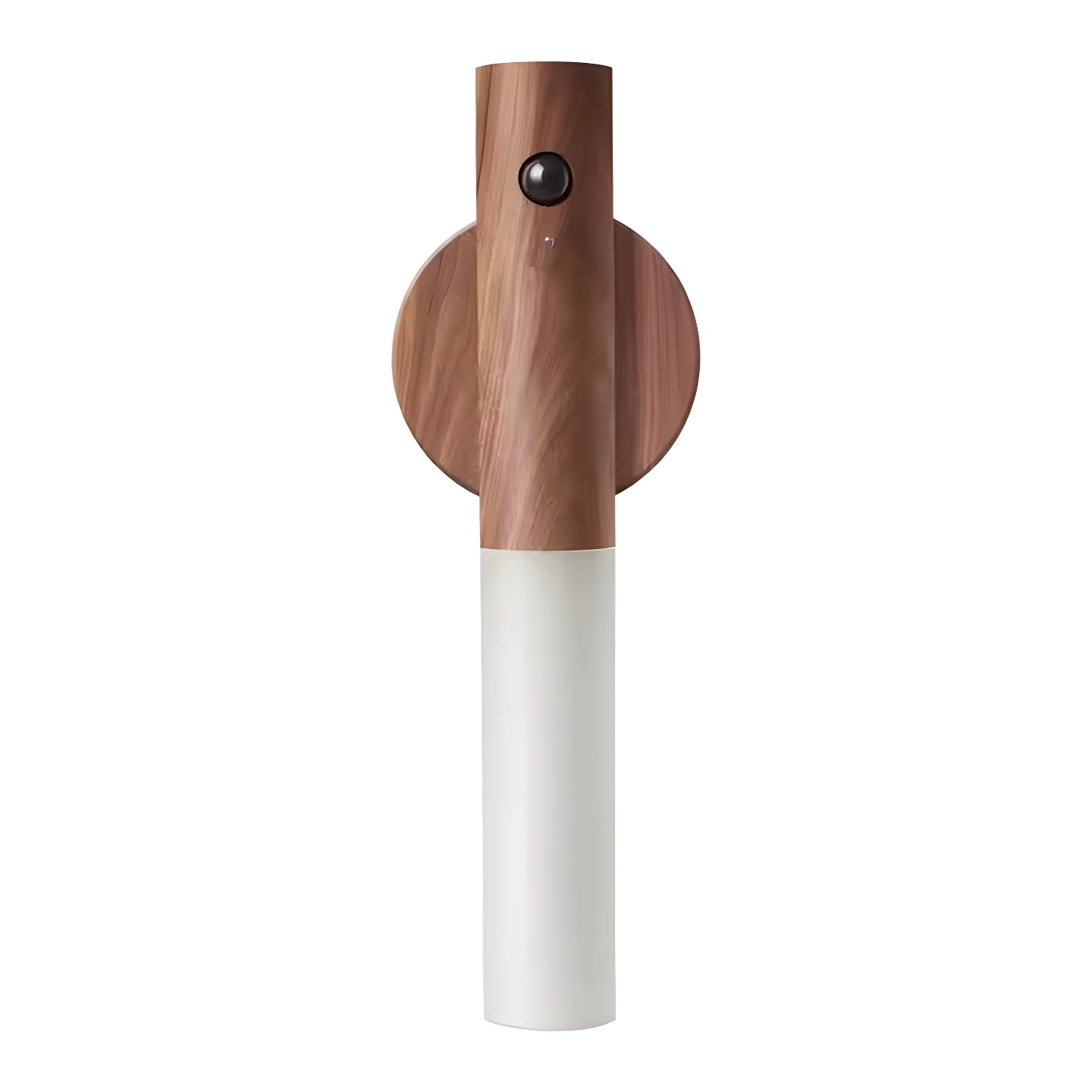 Lámpara LED portátil madera y blanco con sensor de movimiento, luz ambiental.